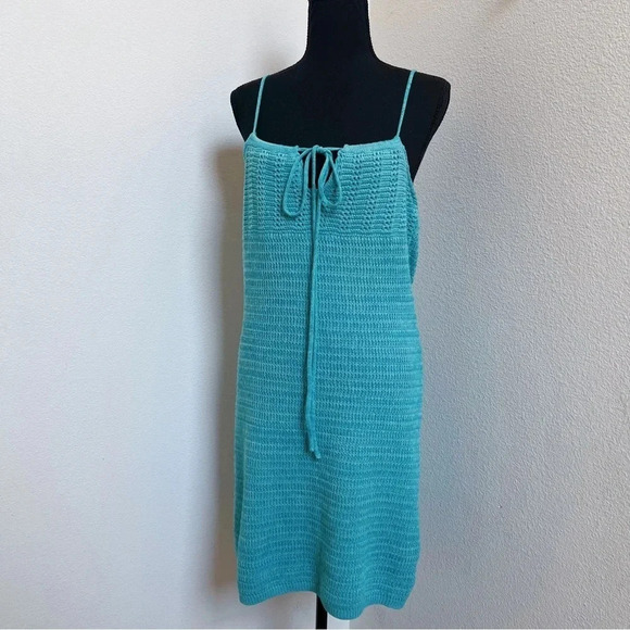 Olive + Oak Crotchet Mini Dress Spaghetti Straps Blue Size Large - Picture 2 of 5